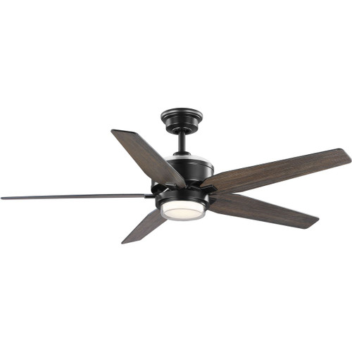 Byars 54" 5-Blade Integrated LED Indoor Matte Black Mid-Century Modern Ceiling Fan w/ Light Kit and Wh Opal Shade and Remote Control (P250061-31M-30)