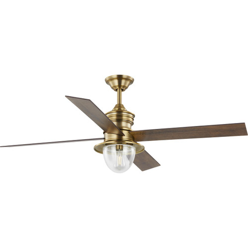 Gillen 56" 4-Blade LED Indoor/Outdoor Vintage Brass Vintage Electric Ceiling Fan with Light Kit and Clear Glass Shade (P250075-163-WB)