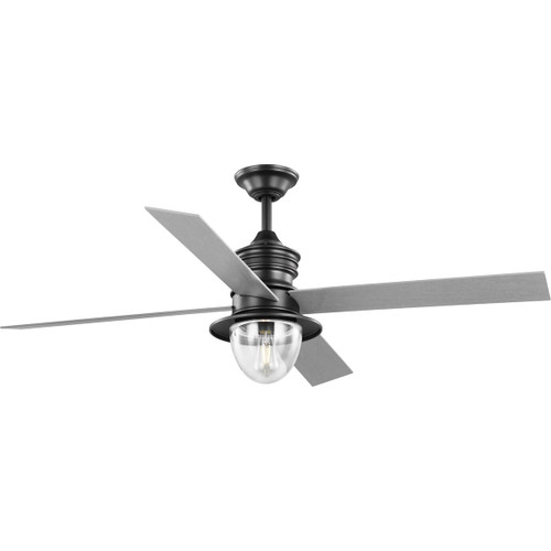 Gillen 56" 4-Blade LED Indoor/Outdoor Blistered Iron Vintage Electric Ceiling Fan with Light Kit and Clear Glass Shade (P250075-171-WB)