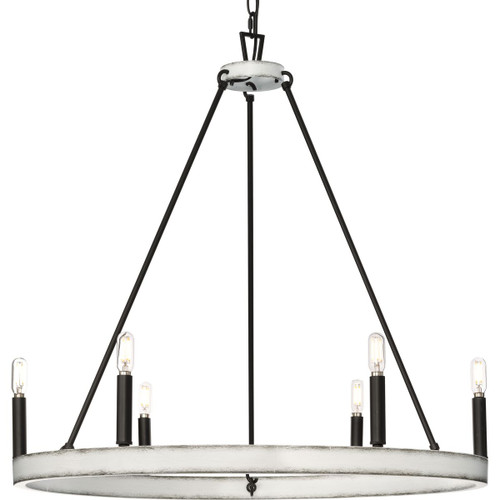 Galloway Collection Six-Light 28.25" Matte Black Modern Farmhouse Chandelier with Distressed White Accents (P400302-31M)