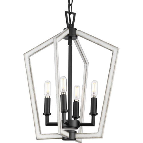 Galloway Collection Four-Light 18" Matte Black Modern Farmhouse Chandelier with Distressed White Accents (P500377-31M)