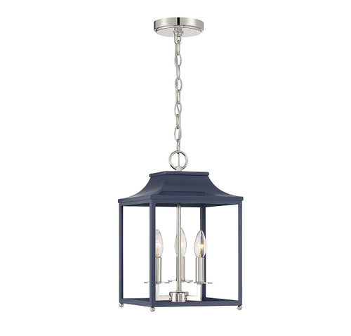 3-Light Pendant in Navy Blue with Polished Nickel (M30013NBLPN)