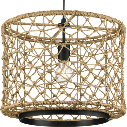 Chandra Collection One-Light Matte Black Global Pendant with Woven Shade (P500420-31M)