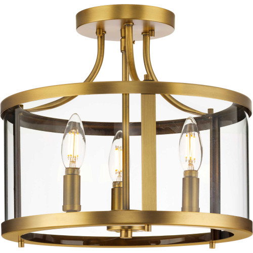 Gilliam Collection 13 in. Three-Light Vintage Brass New Traditional Semi-Flush Mount (P350231-163)