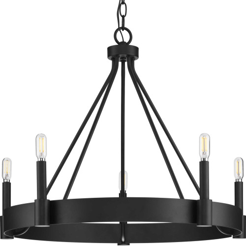 Breckenridge Collection Five-Light Matte Black Rustic Farmhouse Chandelier (P400318-31M)