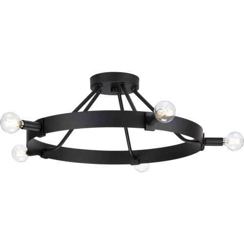 Breckenridge Collection Five-Light Matte Black Rustic Farmhouse Semi-Flush Mount (P350240-31M)