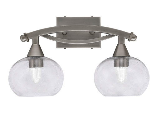 Bow 2 Light Bath Bar Shown In Brushed Nickel Finish With 7" Clear Bubble Glass (172-BN-202)