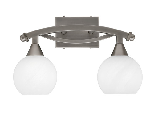 Bow 2 Light Bath Bar Shown In Brushed Nickel Finish With 5.75" White Marble Glass (172-BN-4101)