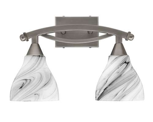 Bow 2 Light Bath Bar Shown In Brushed Nickel Finish With 6.25" Onyx Swirl Glass (172-BN-4769)