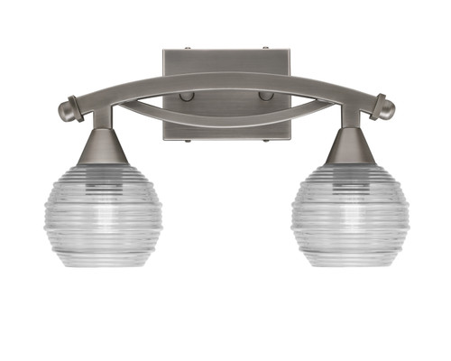 Bow 2 Light Bath Bar Shown In Brushed Nickel Finish With 6" Clear Ribbed Glass (172-BN-5110)