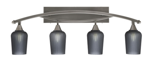Bow 4 Light Bath Bar Shown In Brushed Nickel Finish With 5" Smoke Textured Glass (174-BN-4252)