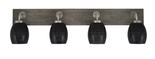 Oxbridge 4 Light Bath Bar In Graphite & Painted Distressed Wood-look Metal Finish With 5" Black Matrix Glass (1774-GPDW-4029)
