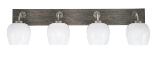 Oxbridge 4 Light Bath Bar In Graphite & Painted Distressed Wood-look Metal Finish With 6" White Marble Glass (1774-GPDW-4811)