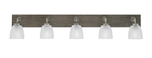Oxbridge 5 Light Bath Bar In Graphite & Painted Distressed Wood-look Metal Finish With 5" Clear Ribbed Glass (1775-GPDW-500)