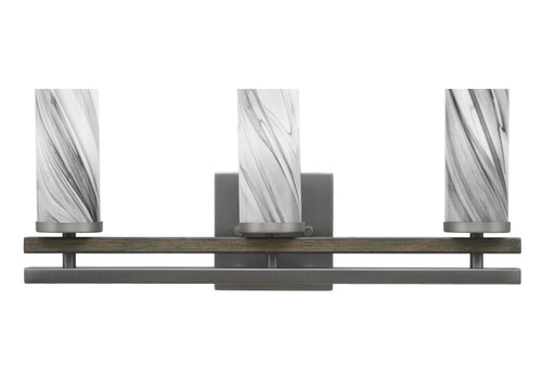 Belmont 3 Light Bath Bar In Graphite & Painted Distressed Wood-look Metal Finish With 2.5" Onyx Swirl Glass (2713-GPDW-802)