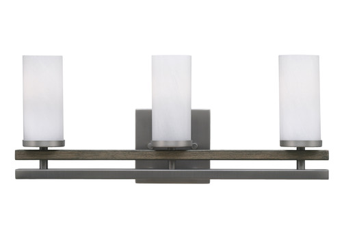 Belmont 3 Light Bath Bar In Graphite & Painted Distressed Wood-look Metal Finish With 2.5" White Marble Glass  (2713-GPDW-811)