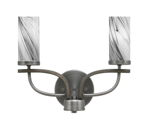 Monterey 2 Light Bath Bar In Graphite & Painted Distressed Wood-look Metal Finish With 2.5" Onyx Swirl Glass (2912-GPDW-802)