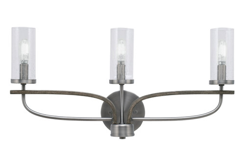 Monterey 3 Light Bath Bar In Graphite & Painted Distressed Wood-look Metal Finish With 2.5" Clear Bubble Glass (2913-GPDW-800)