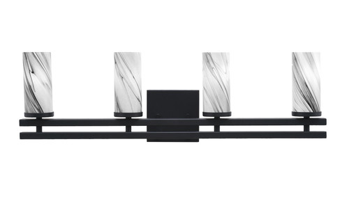 Belmont 4 Light Bath Bar In Matte Black Finish With 2.5" Onyx Swirl Glass (2714-MB-802)