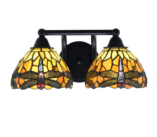 Paramount 2 Light Bath Bar In Matte Black Finish With 7" Amber Dragonfly Art Glass (3422-MB-9465)
