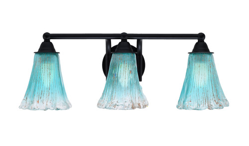 Paramount 3 Light Bath Bar In Matte Black Finish With 5.5" Fluted Teal Crystal Glass (3423-MB-725)