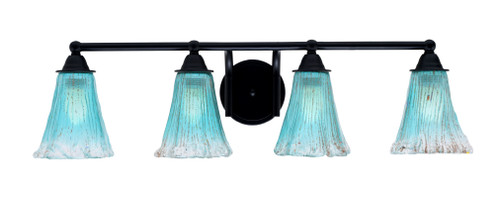Paramount 4 Light Bath Bar In Matte Black Finish With 5.5" Fluted Teal Crystal Glass (3424-MB-725)