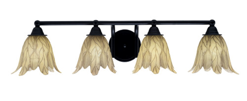 Paramount 4 Light Bath Bar In Matte Black Finish With 7" Vanilla Leaf Glass (3424-MB-1025)