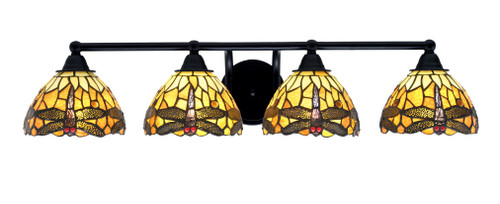 Paramount 4 Light Bath Bar In Matte Black Finish With 7" Amber Dragonfly Art Glass (3424-MB-9465)