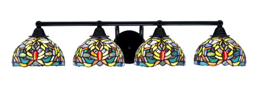 Paramount 4 Light Bath Bar In Matte Black Finish With 7" Kaleidoscope Art Glass (3424-MB-9905)