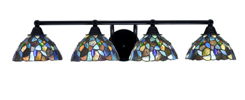 Paramount 4 Light Bath Bar In Matte Black Finish With 7" Blue Mosaic Art Glass (3424-MB-9955)