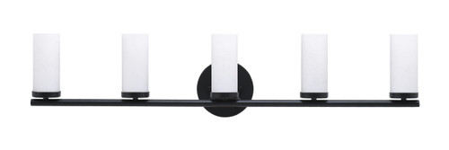Trinity 5 Light Bath Bar Shown In Matte Black Finish With 2.5" White Muslin Glass (2815-MB-801B)