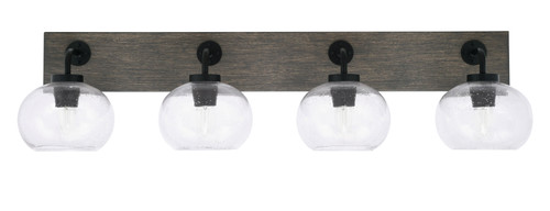 Oxbridge 4 Light Bath Bar In Matte Black & Painted Distressed Wood-look Metal Finish With 7" Clear Bubble Glass (1774-MBDW-202)