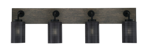 Oxbridge 4 Light Bath Bar In Matte Black & Painted Distressed Wood-look Metal Finish With 4" Black Matrix Glass (1774-MBDW-4069)