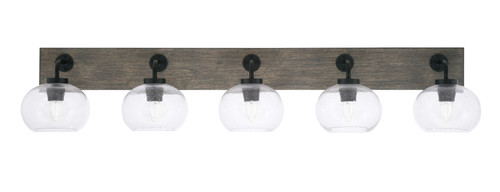 Oxbridge 5 Light Bath Bar In Matte Black & Painted Distressed Wood-look Metal Finish With 7" Clear Bubble Glass (1775-MBDW-202)