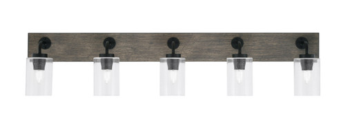 Oxbridge 5 Light Bath Bar In Matte Black & Painted Distressed Wood-look Metal Finish With 4" Clear Bubble Glass (1775-MBDW-300)