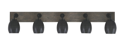 Oxbridge 5 Light Bath Bar In Matte Black & Painted Distressed Wood-look Metal Finish With 5" Black Matrix Glass (1775-MBDW-4029)