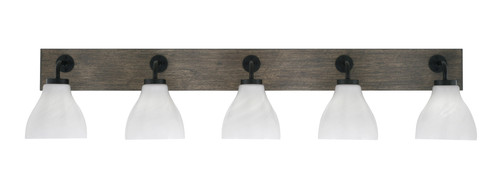 Oxbridge 5 Light Bath Bar In Matte Black & Painted Distressed Wood-look Metal Finish With 6.25" White Marble Glass (1775-MBDW-4761)