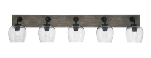Oxbridge 5 Light Bath Bar In Matte Black & Painted Distressed Wood-look Metal Finish With 6" Smoke Bubble Glass (1775-MBDW-4812)