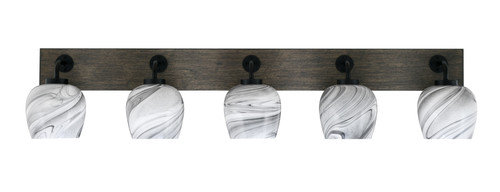 Oxbridge 5 Light Bath Bar In Matte Black & Painted Distressed Wood-look Metal Finish With 6" Onyx Swirl Glass (1775-MBDW-4819)