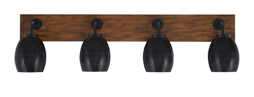 Oxbridge 4 Light Bath Bar In Matte Black & Painted Wood-look Metal Finish With 5" Black Matrix Glass (1774-MBWG-4029)