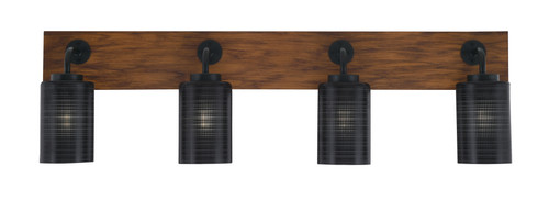 Oxbridge 4 Light Bath Bar In Matte Black & Painted Wood-look Metal Finish With 4" Black Matrix Glass (1774-MBWG-4069)