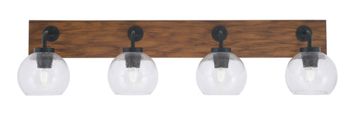 Oxbridge 4 Light Bath Bar In Matte Black & Painted Wood-look Metal Finish With 5.75" Clear Bubble Glass (1774-MBWG-4100)