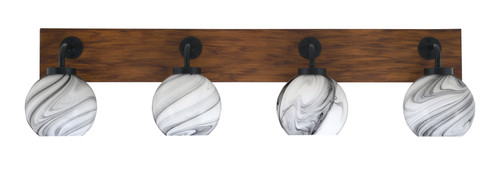 Oxbridge 4 Light Bath Bar In Matte Black & Painted Wood-look Metal Finish With 5.75" Onyx Swirl Glass (1774-MBWG-4109)