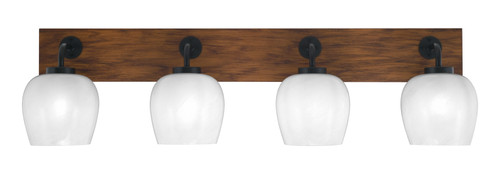 Oxbridge 4 Light Bath Bar In Matte Black & Painted Wood-look Metal Finish With 6" White Marble Glass (1774-MBWG-4811)