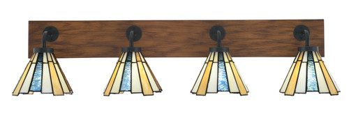 Oxbridge 4 Light Bath Bar In Matte Black & Painted Wood-look Metal Finish With 7" Sequoia Art Glass (1774-MBWG-9335)