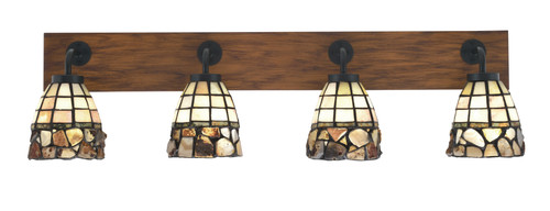 Oxbridge 4 Light Bath Bar In Matte Black & Painted Wood-look Metal Finish With 7" Cobblestone Art Glass (1774-MBWG-9735)