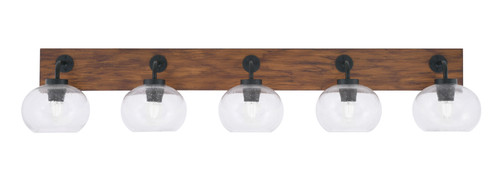 Oxbridge 5 Light Bath Bar In Matte Black & Painted Wood-look Metal Finish With 7" Clear Bubble Glass (1775-MBWG-202)