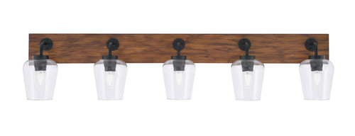 Oxbridge 5 Light Bath Bar In Matte Black & Painted Wood-look Metal Finish With 5" Clear Bubble Glass (1775-MBWG-210)