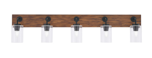 Oxbridge 5 Light Bath Bar In Matte Black & Painted Wood-look Metal Finish With 4" Clear Bubble Glass (1775-MBWG-300)