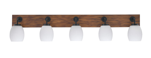 Oxbridge 5 Light Bath Bar In Matte Black & Painted Wood-look Metal Finish With 5" White Linen Glass (1775-MBWG-615)